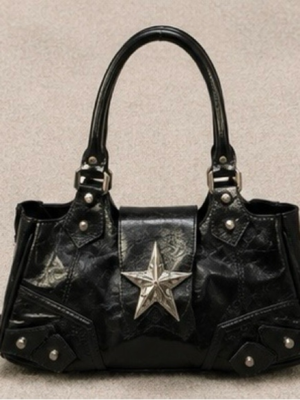 Black Star-Embellished Women's Shoulder Bag